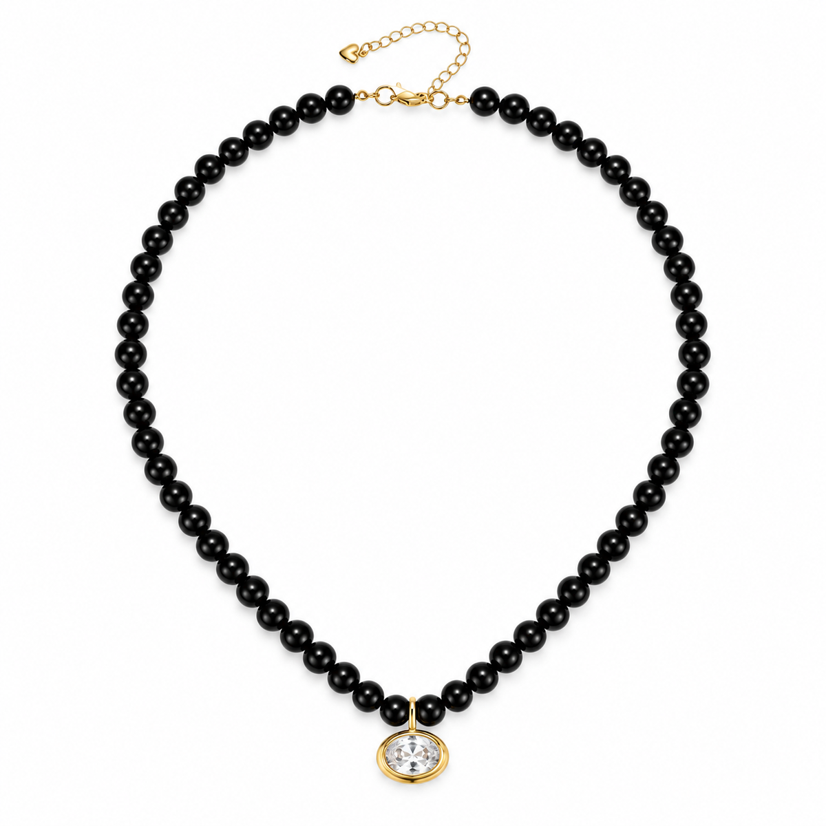 Black Beaded Necklace with Oval Pendant