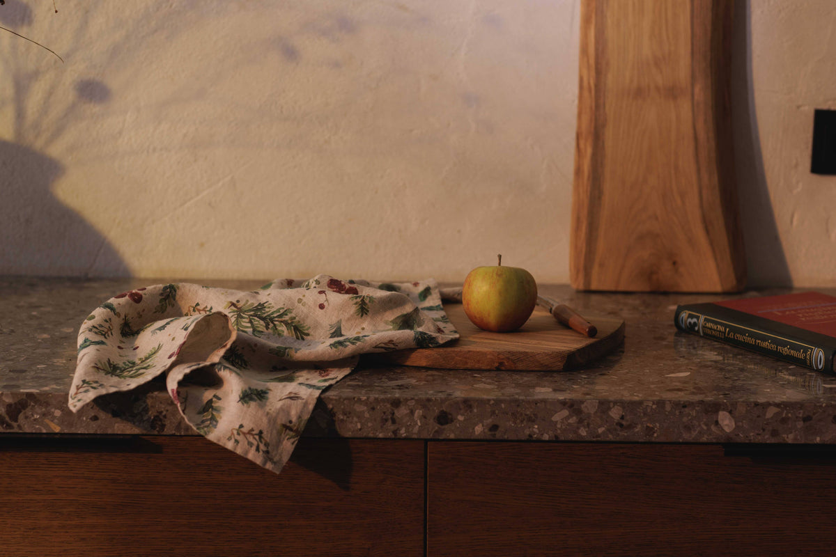 Winter Berries Linen Kitchen Towel