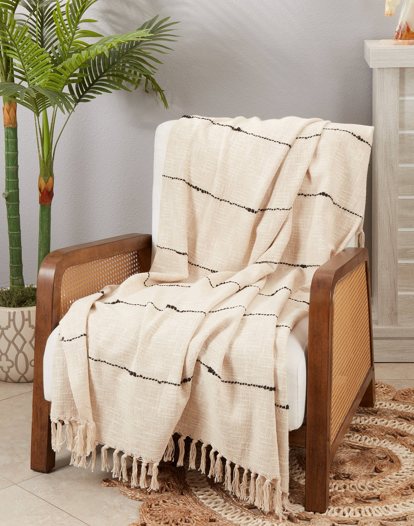 Textured Stripe Fringe Throw Blanket