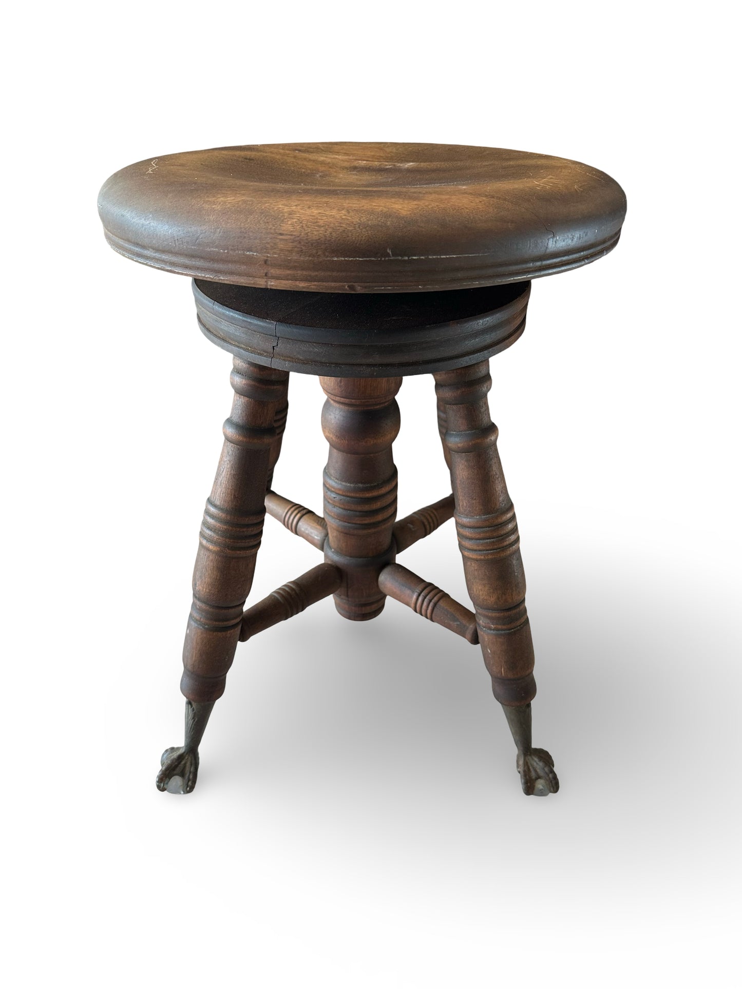 Antique Piano Stool-Claw & Glass Foot