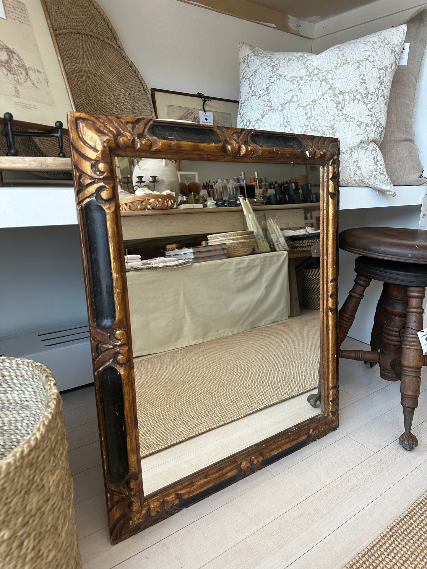 Antique Baroque Black & Giltwood Mirror