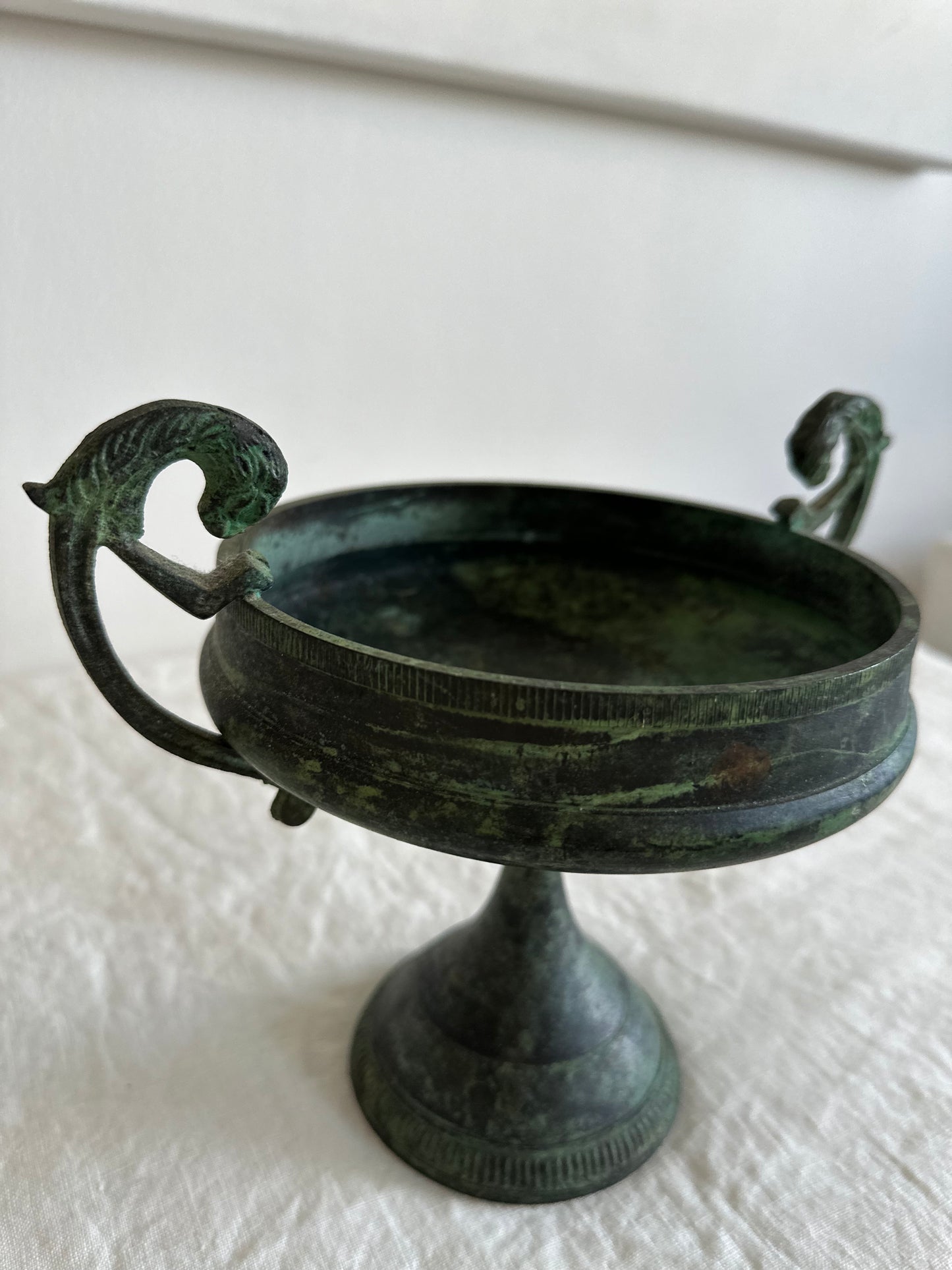 Vintage Aged Bronze Pedestal Cup