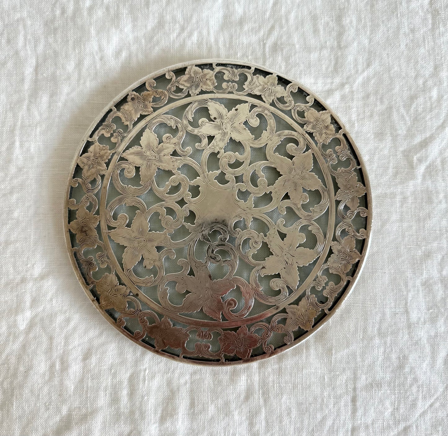 20th Century 6" American Sterling Silver Glass Trivet