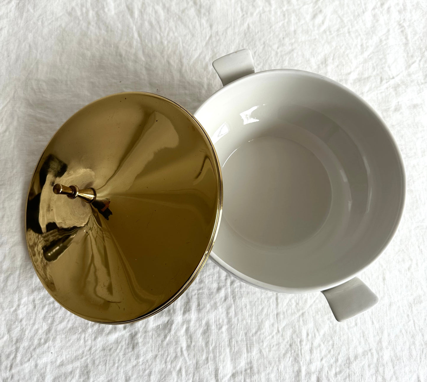 Vintage MCM Bowl with Brass Lid