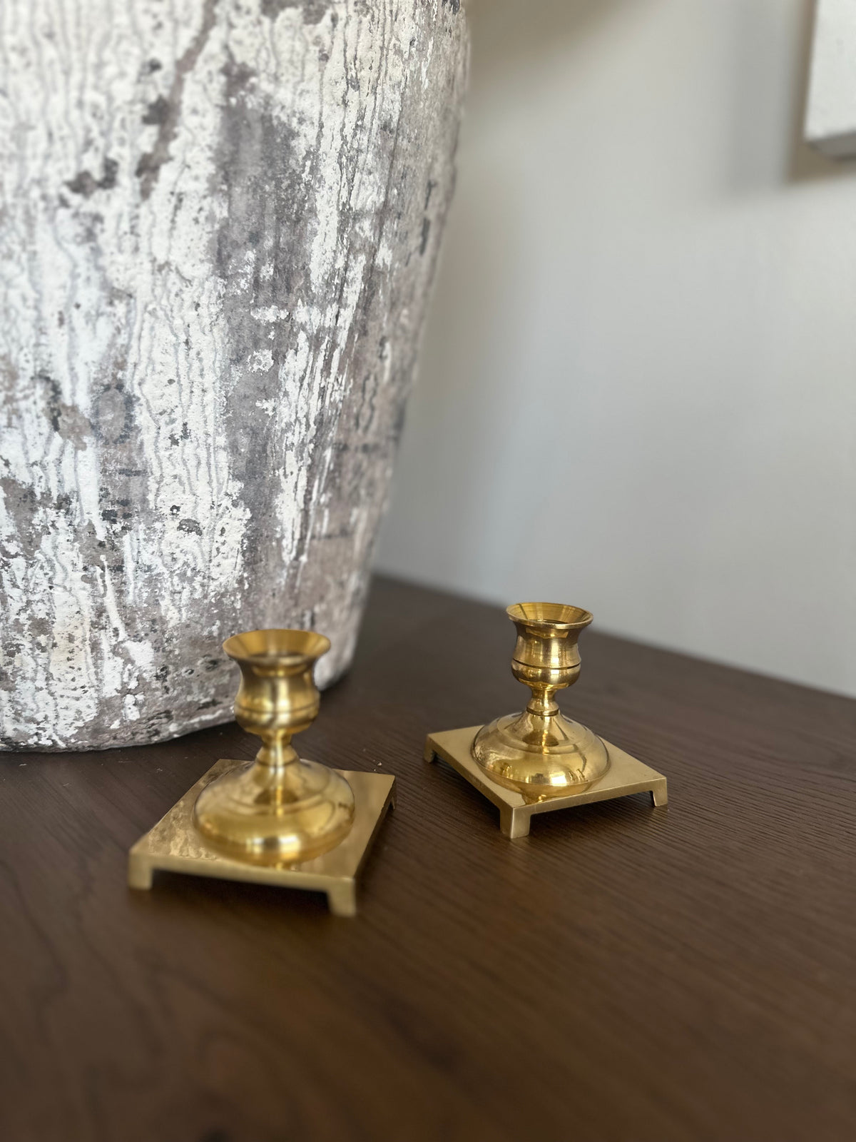 Vintage Small Square Brass Candleticks
