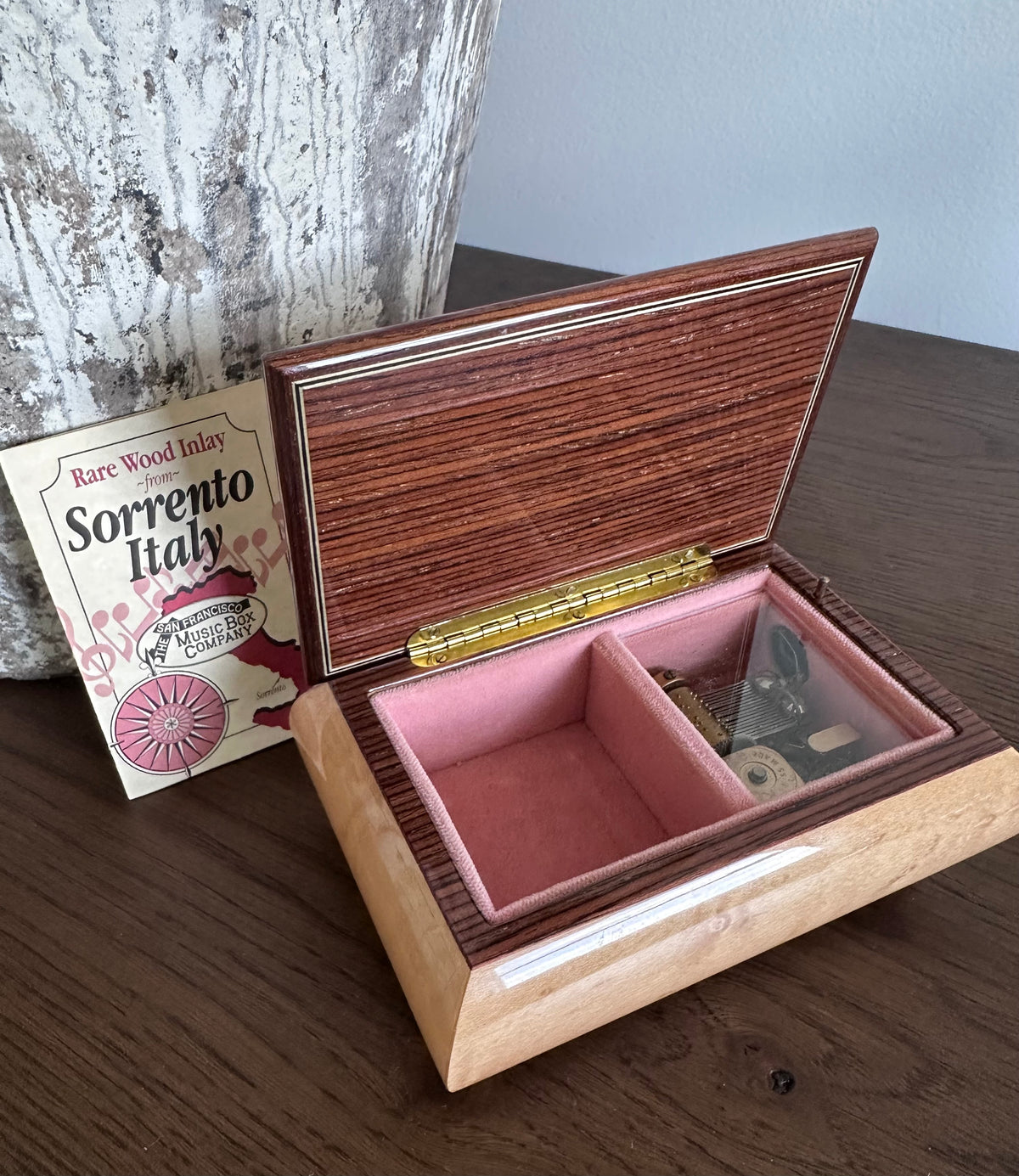 Vintage Wood Inlay Musical Jewelry Box