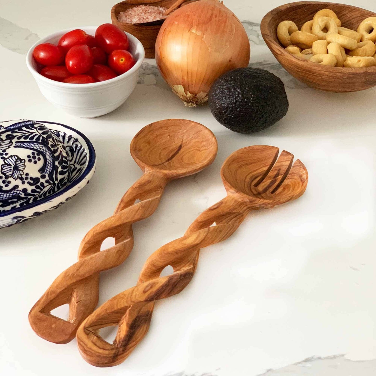 Small Twisted Wood Salad Servers