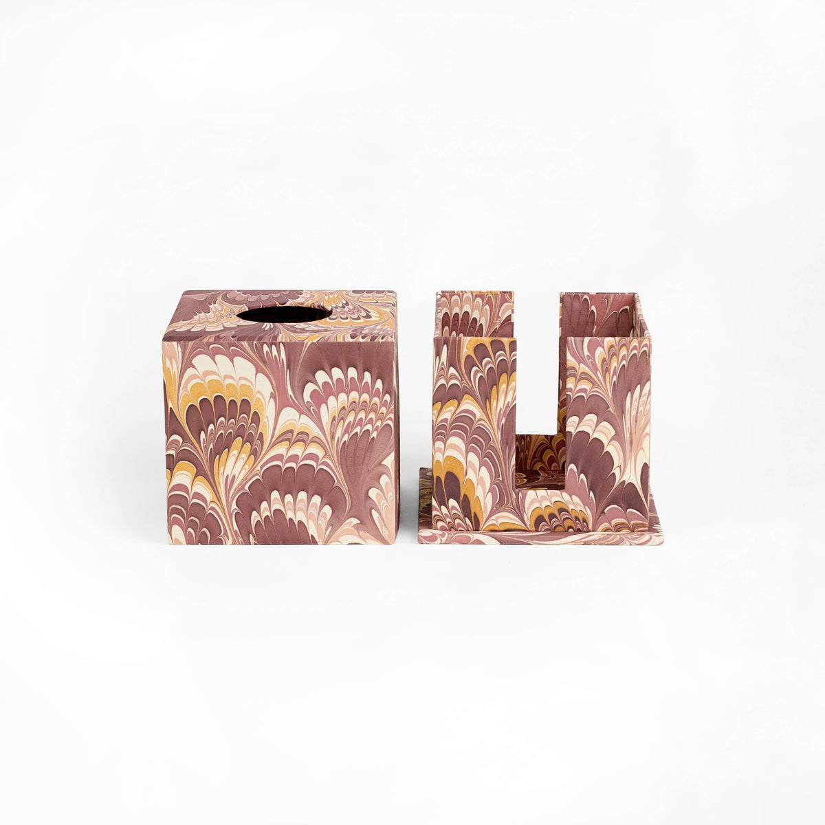 Hand Marbled Square Tissue Box - Burgundy