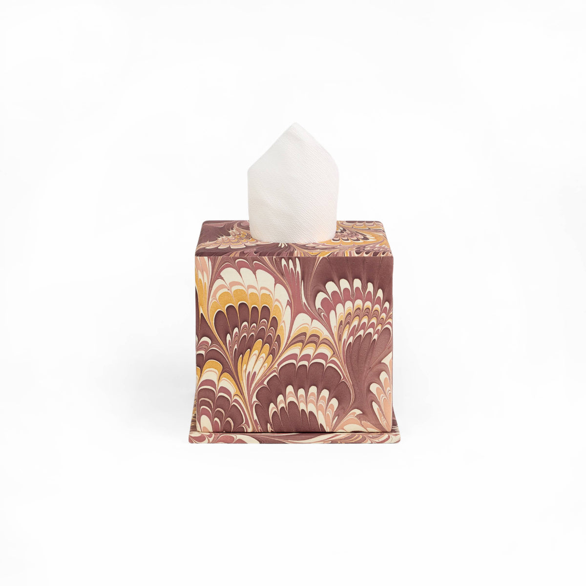 Hand Marbled Square Tissue Box - Burgundy