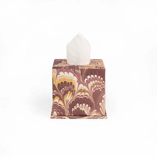 Hand Marbled Square Tissue Box - Burgundy