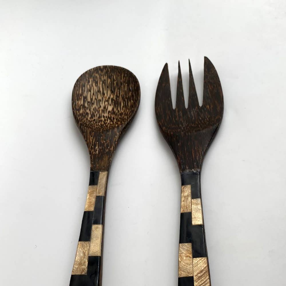 Salad Servers with Inlay Detail