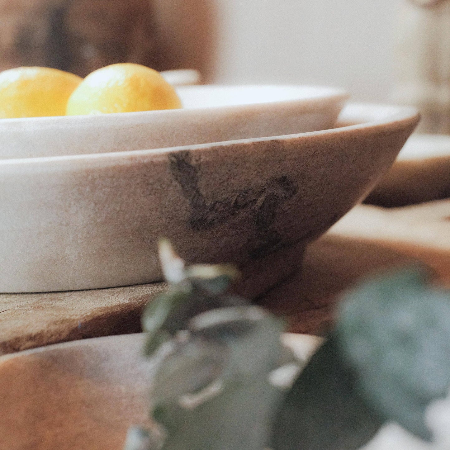 Hand Carved White Marble Bowl - 12"