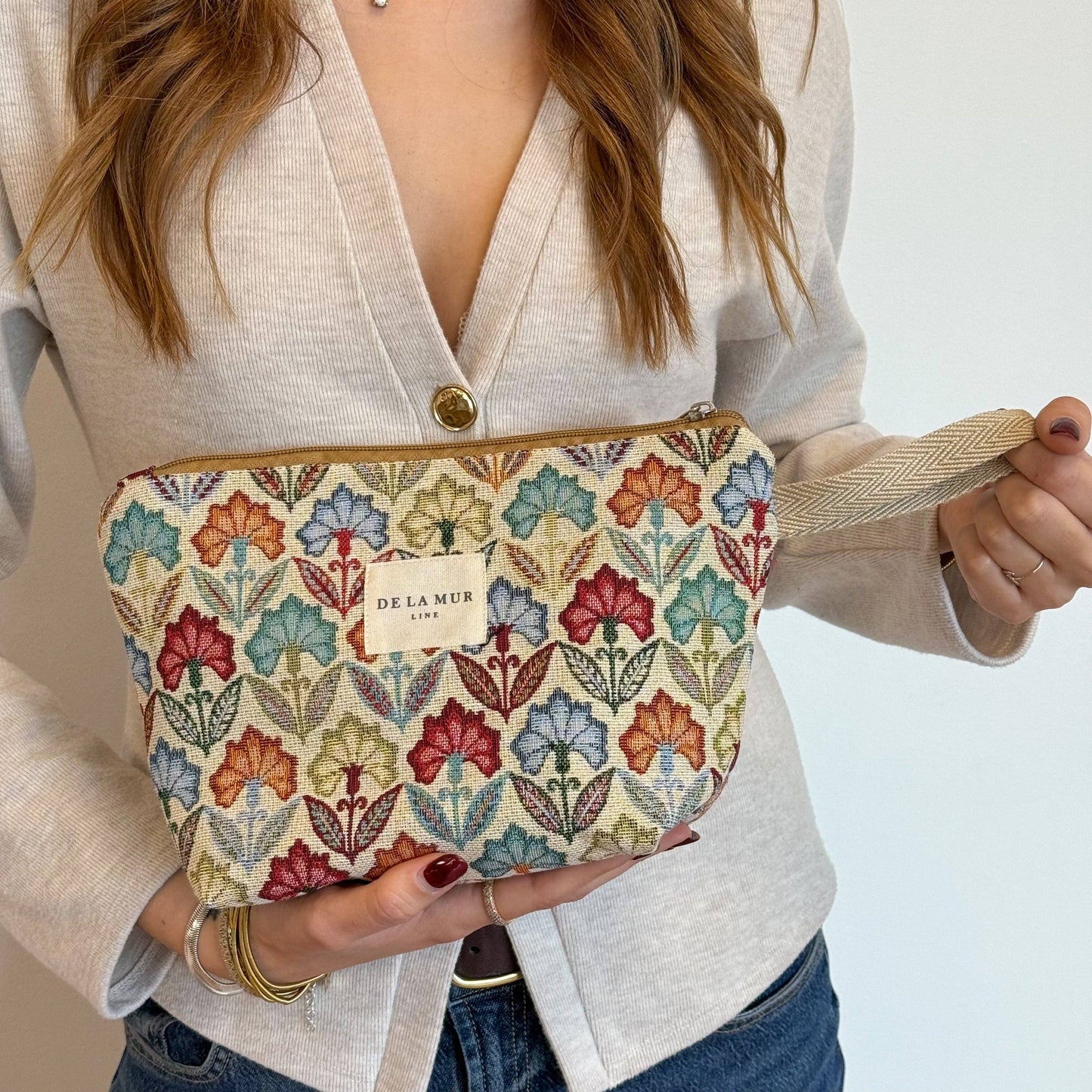Floral Jacquard Large Makeup Bag – Multicolor (Flora)