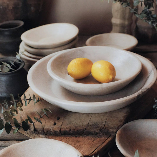 Hand Carved White Marble Bowl - 12"