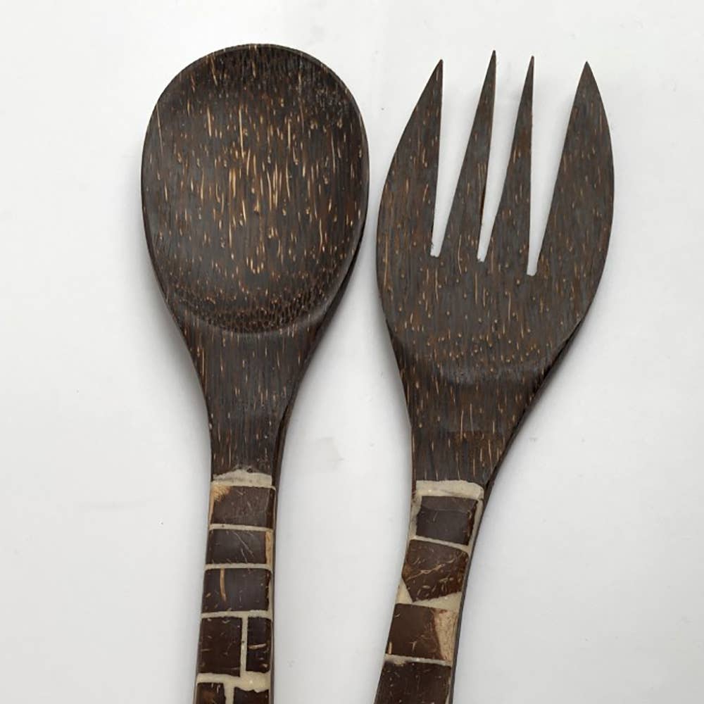 Salad Servers with Inlay Detail