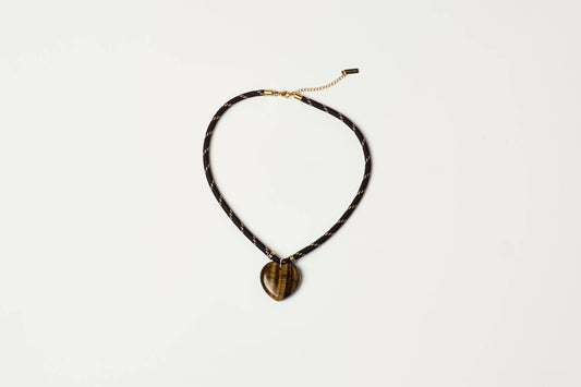 Heart Cord Necklace -Tiger's Eye