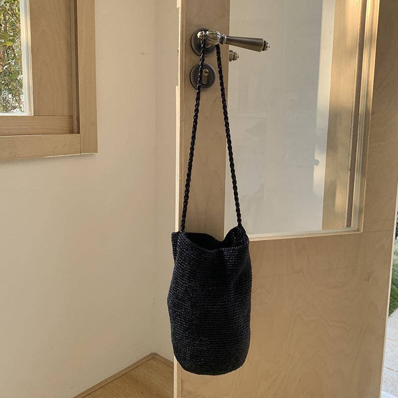Metallic Woven Bucket Bag- Black