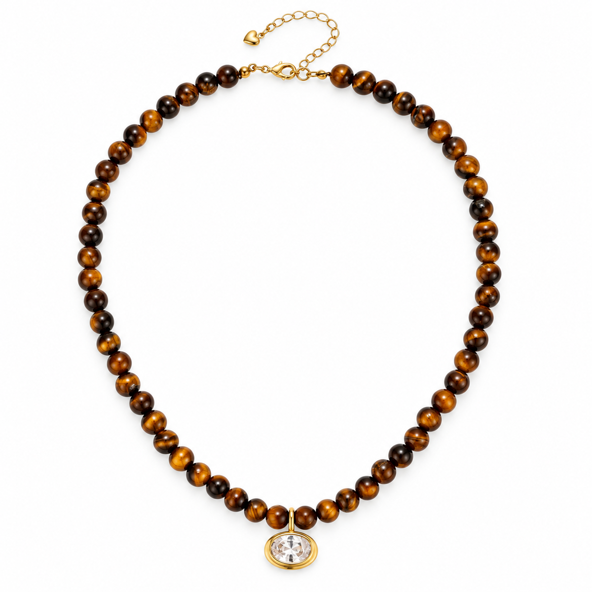 Tiger Eye Beaded Necklace with Oval Pendant