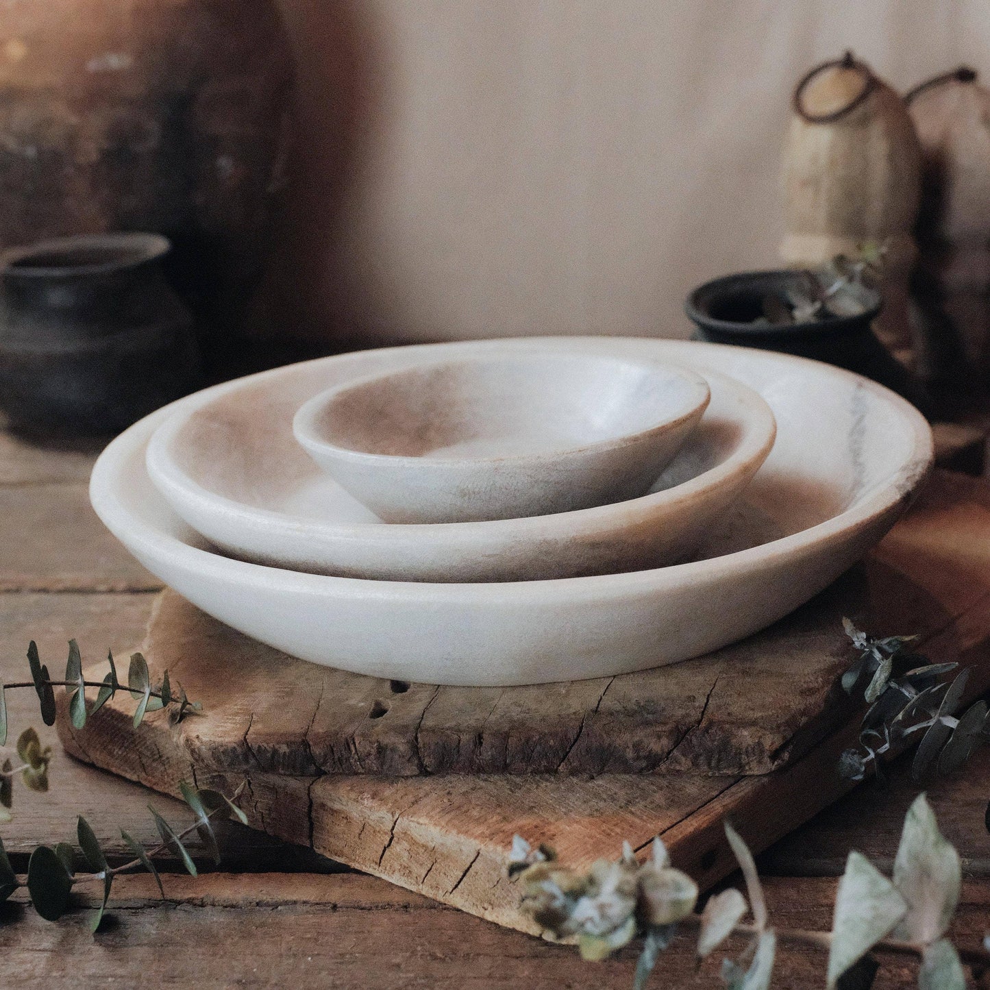 Hand Carved White Marble Bowl - 12"