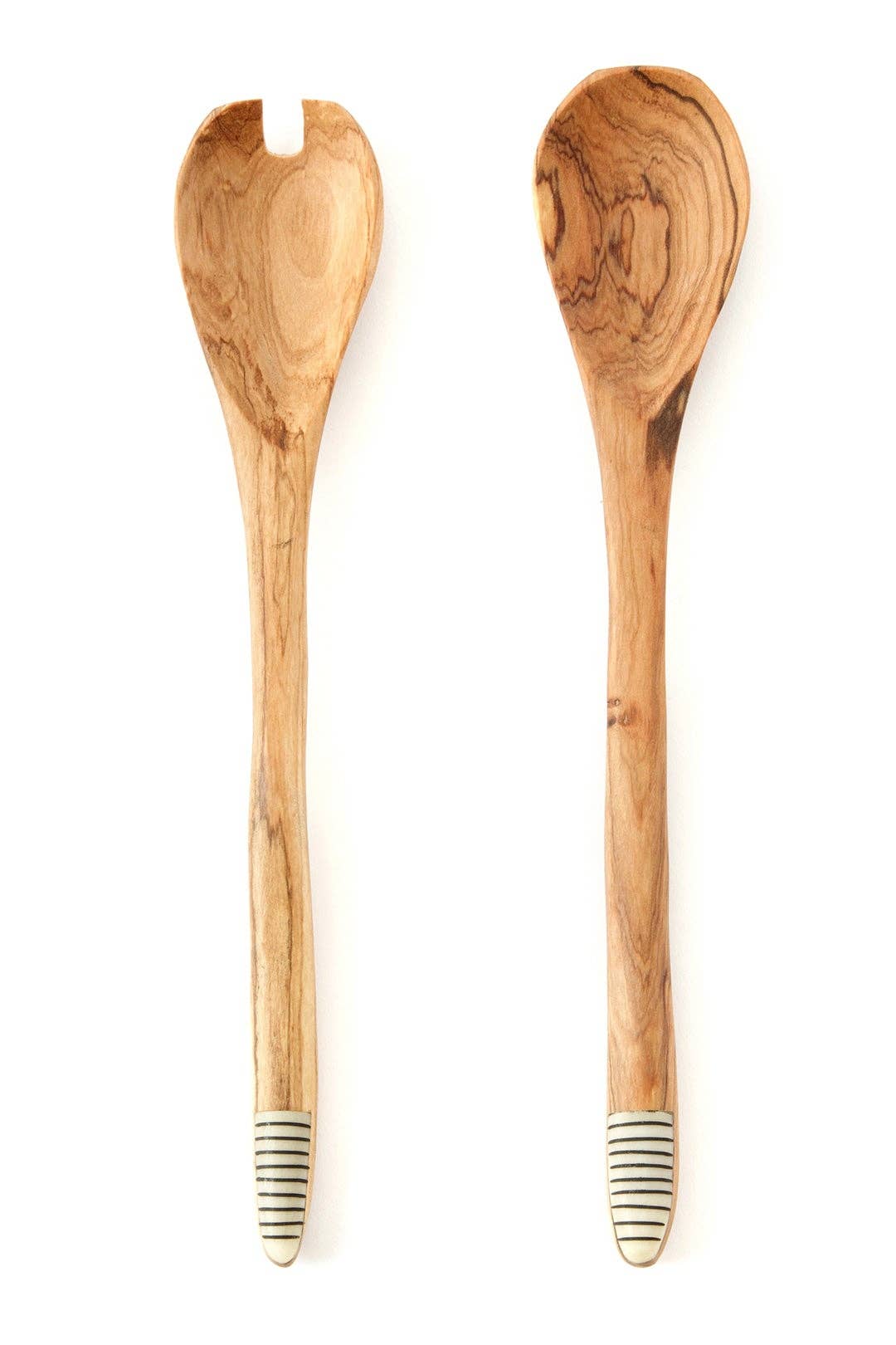 Wild Olive Wood Salad Servers with Etched White Bone