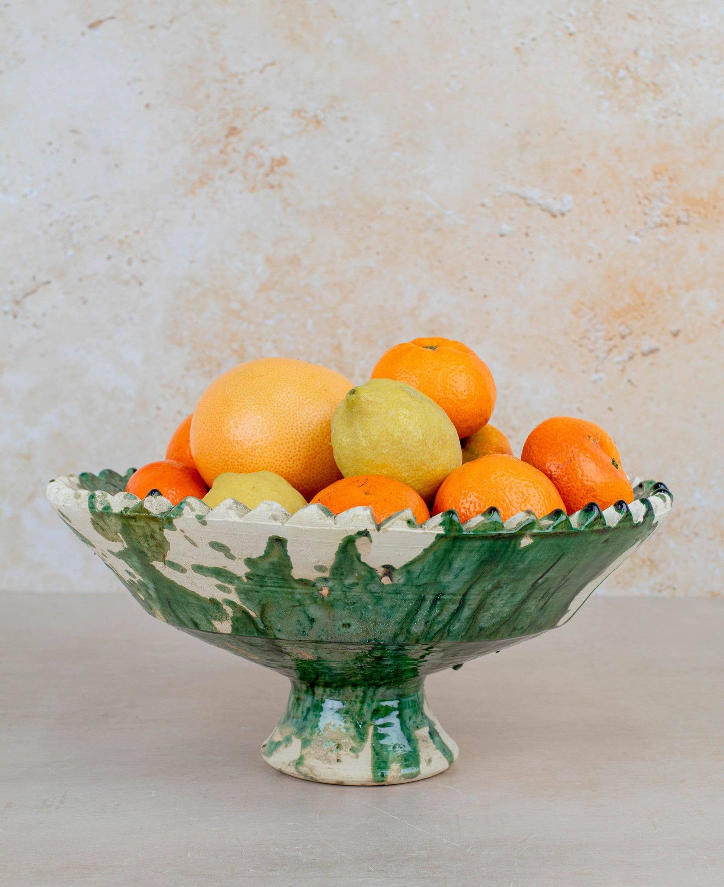 Handmade Moroccan Pedestal Bowl- Green & White