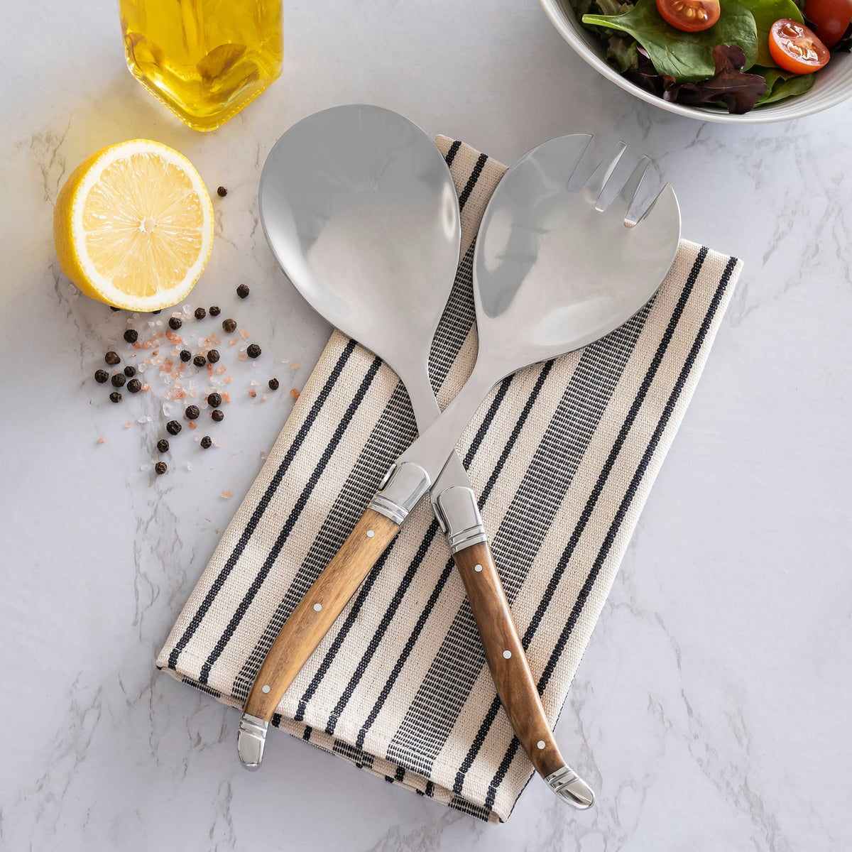 French Home Laguiole 2-Piece Olive Wood Salad Server Set