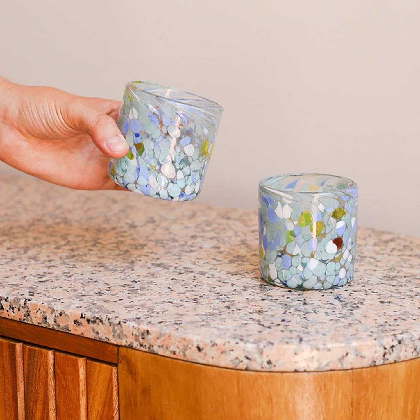 Hand Blown Wine or Cocktail Glass Tumbler - Eggshell