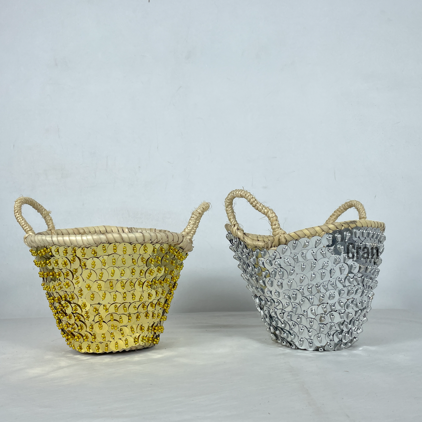 Mini Moroccan Straw Sequin Bag- Gold