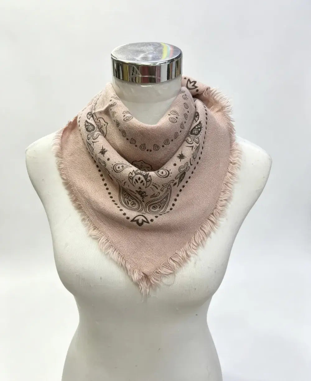 Wool Blend Bandana Print Scarf- Rose