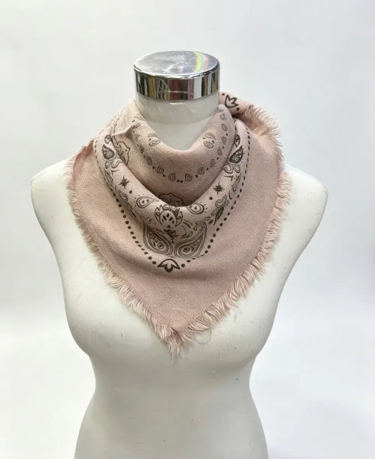 Wool Blend Bandana Print Scarf- Rose