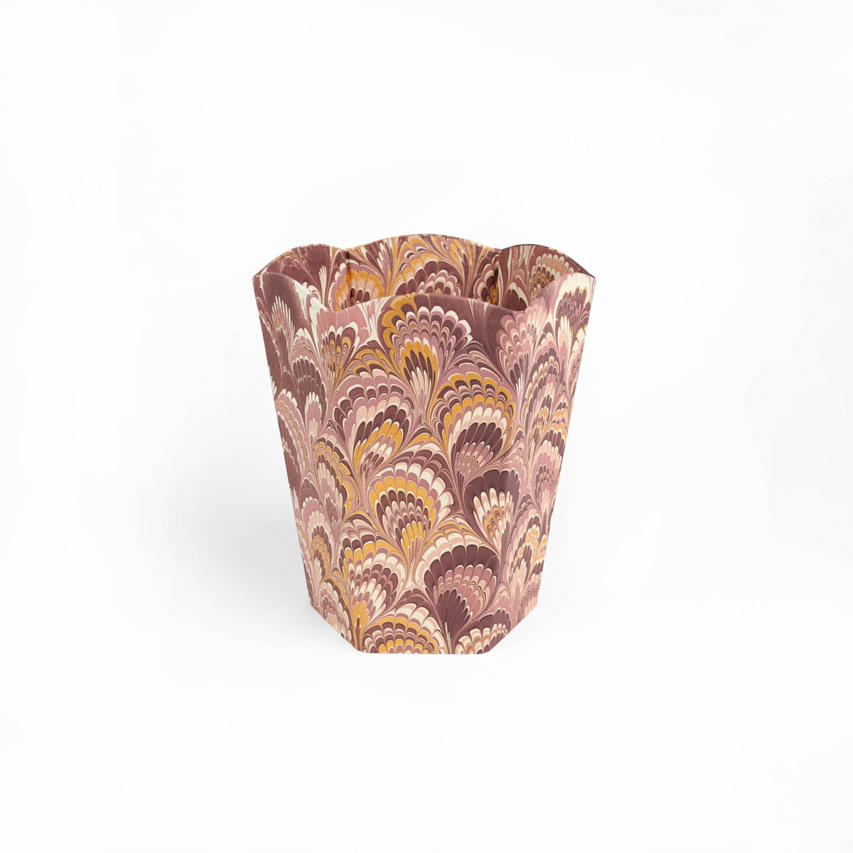 Marbled Large Scalloped Collapsible Basket - Burgundy