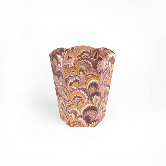 Marbled Large Scalloped Collapsible Basket - Burgundy