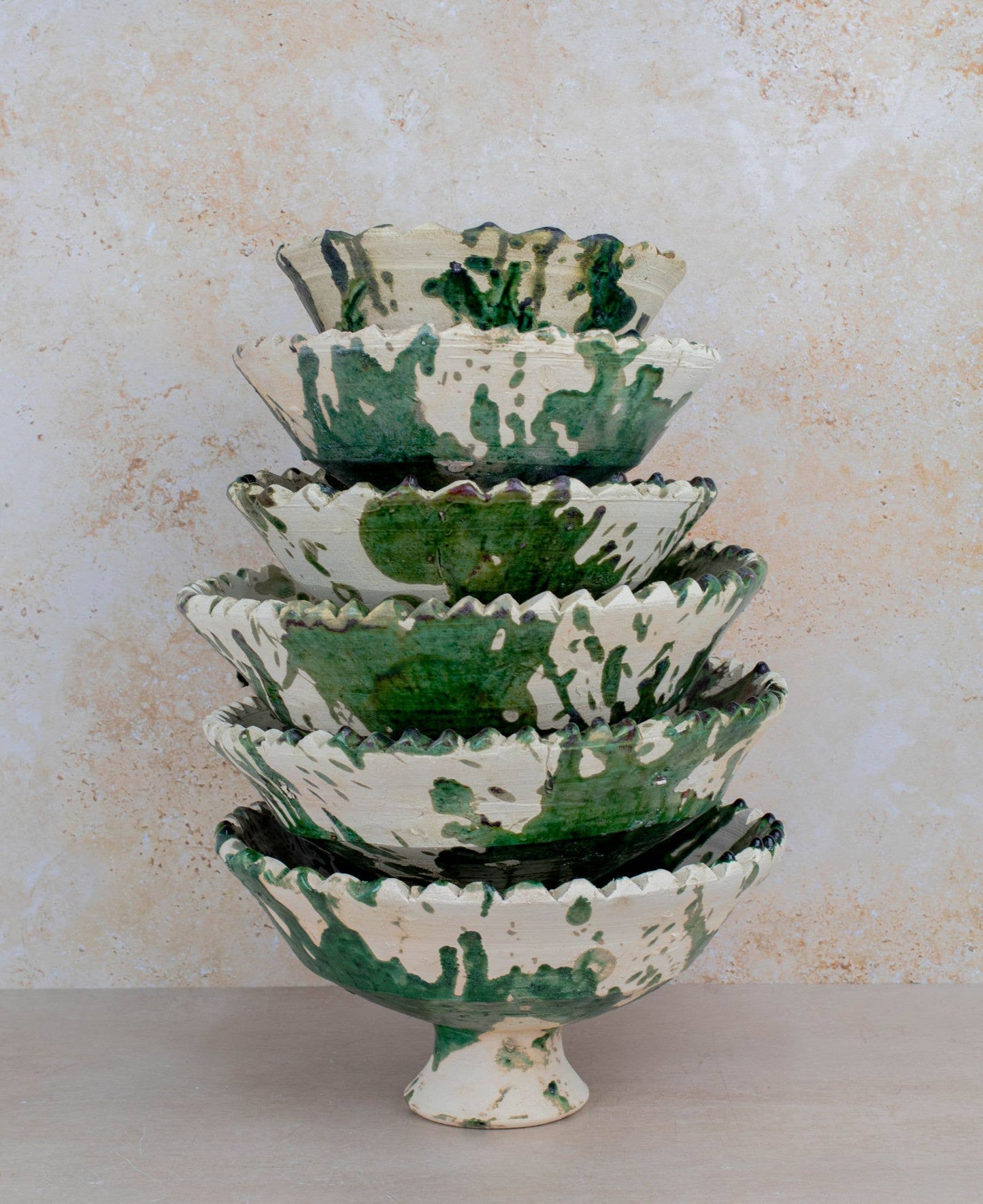 Handmade Moroccan Pedestal Bowl- Green & White