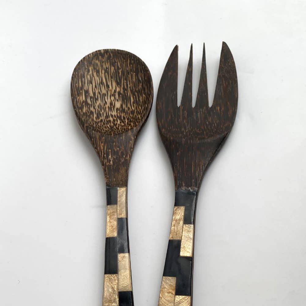 Salad Servers with Inlay Detail