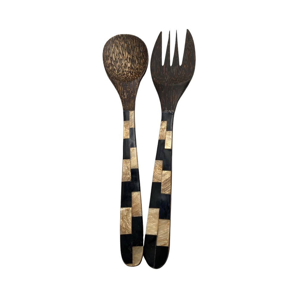 Salad Servers with Inlay Detail