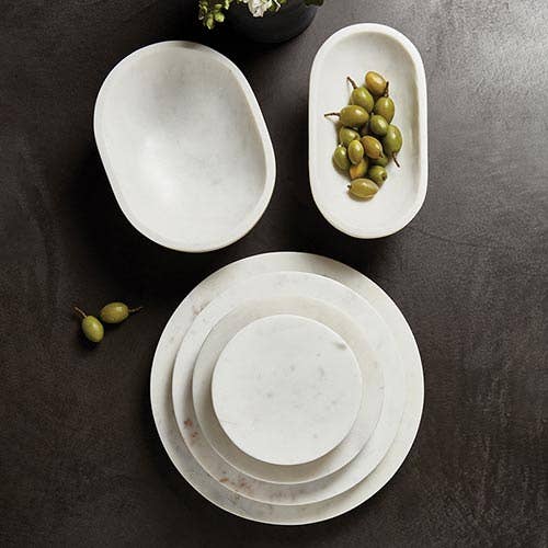 White Marble Footed Tray - 10" Dia