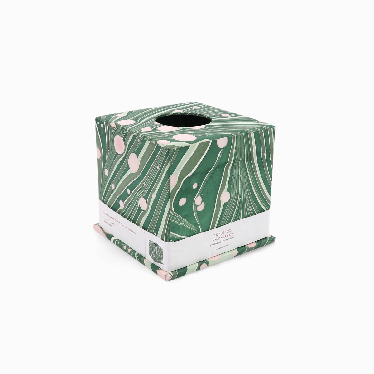 Hand Marbled Square Tissue Box- Green