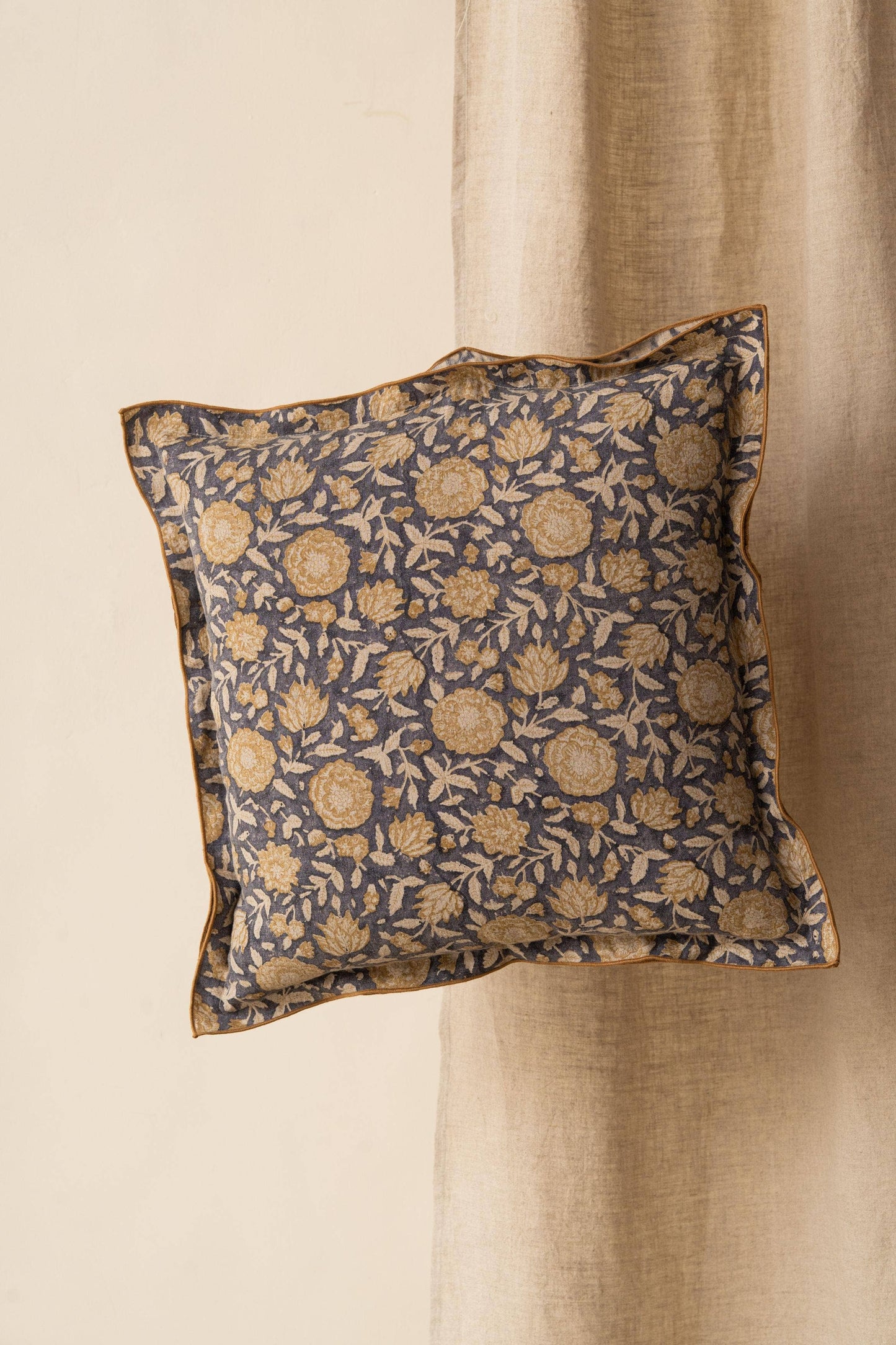 Block Print Riva Linen pillow- blue