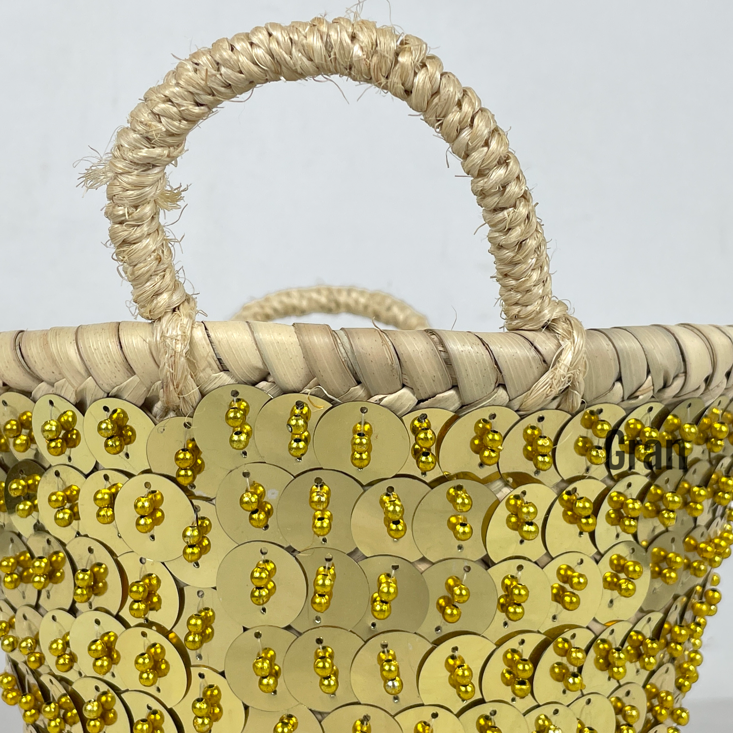 Mini Moroccan Straw Sequin Bag- Gold