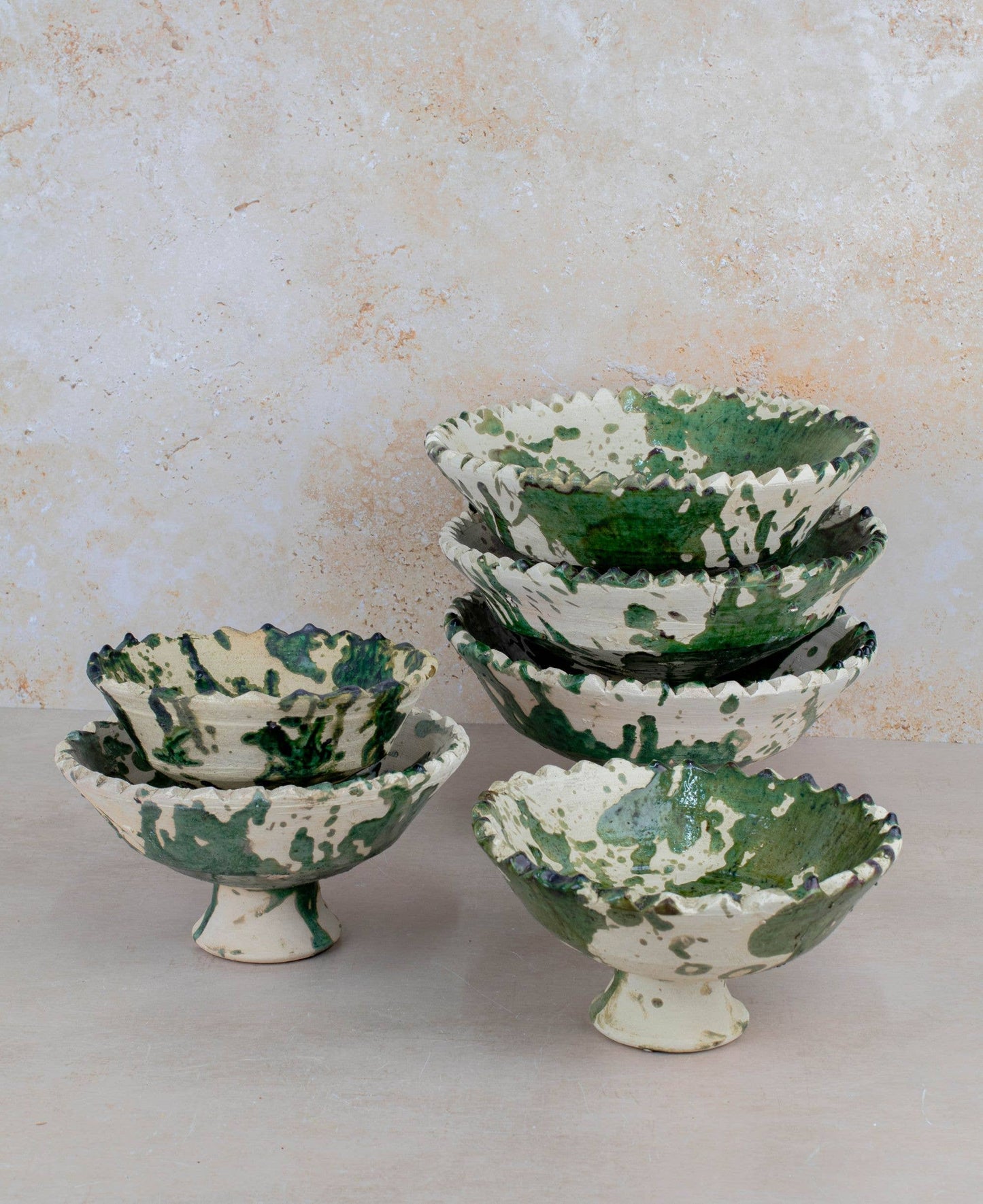 Handmade Moroccan Pedestal Bowl- Green & White