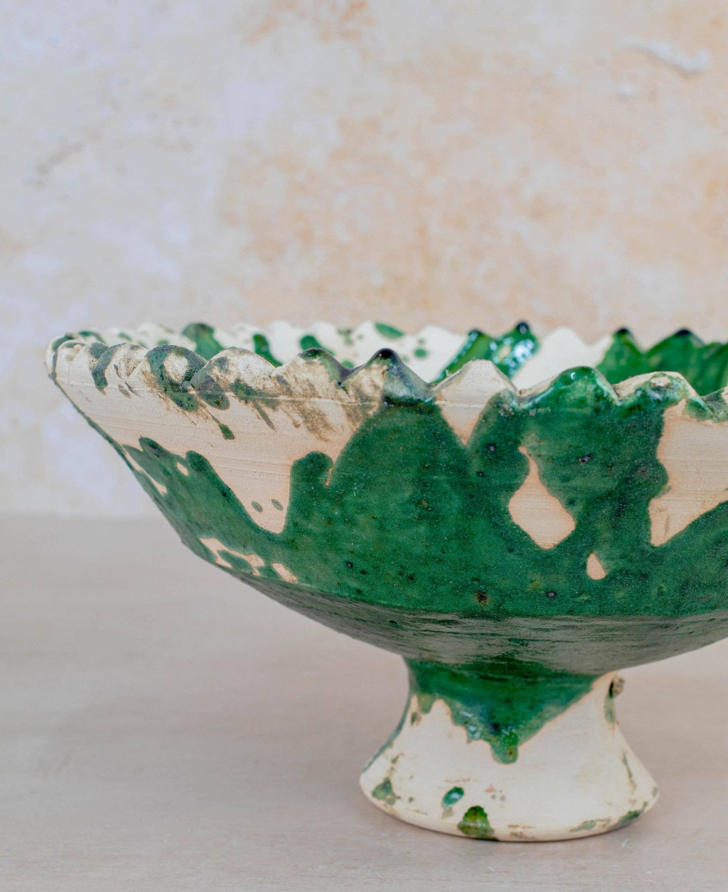 Handmade Moroccan Pedestal Bowl- Green & White