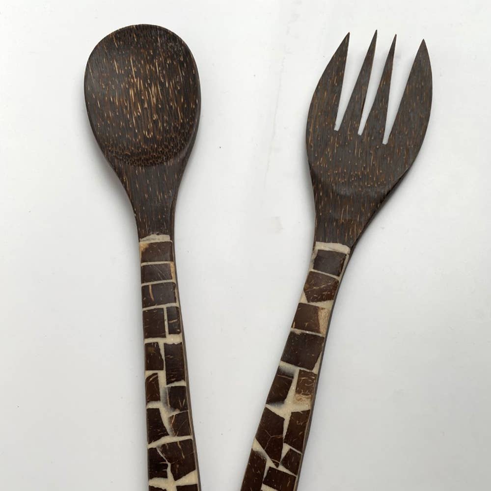 Salad Servers with Inlay Detail