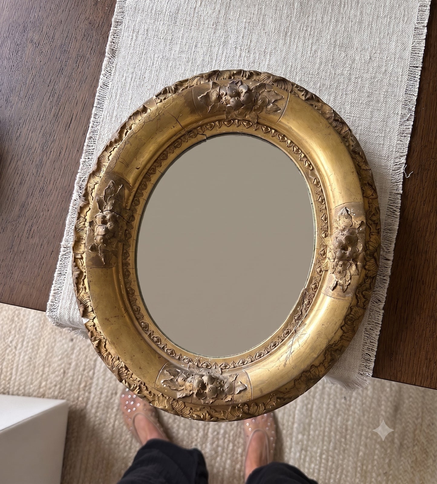 Round Antique Giltwood Mirror