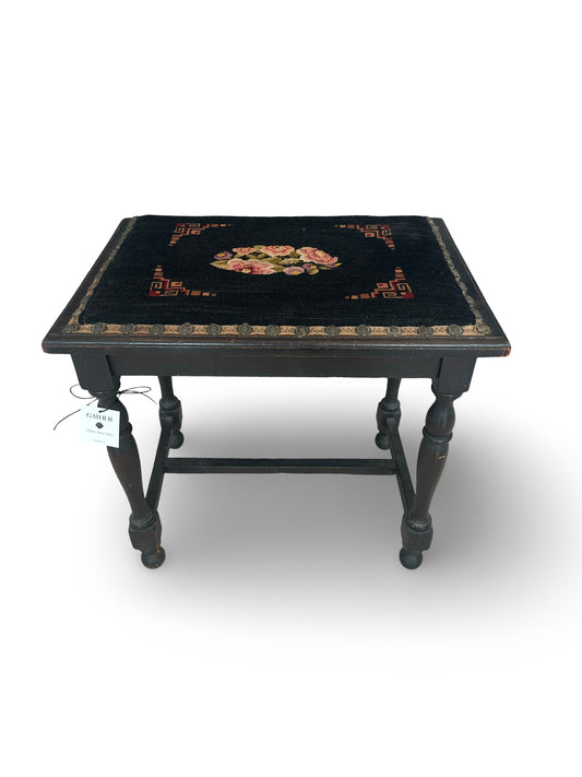Antique Needlepoint and Wooden Stool