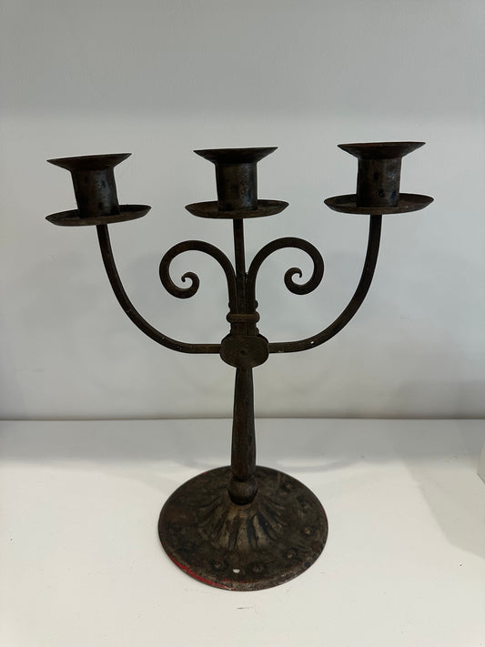 Antique Iron Candlestick- 3 prong
