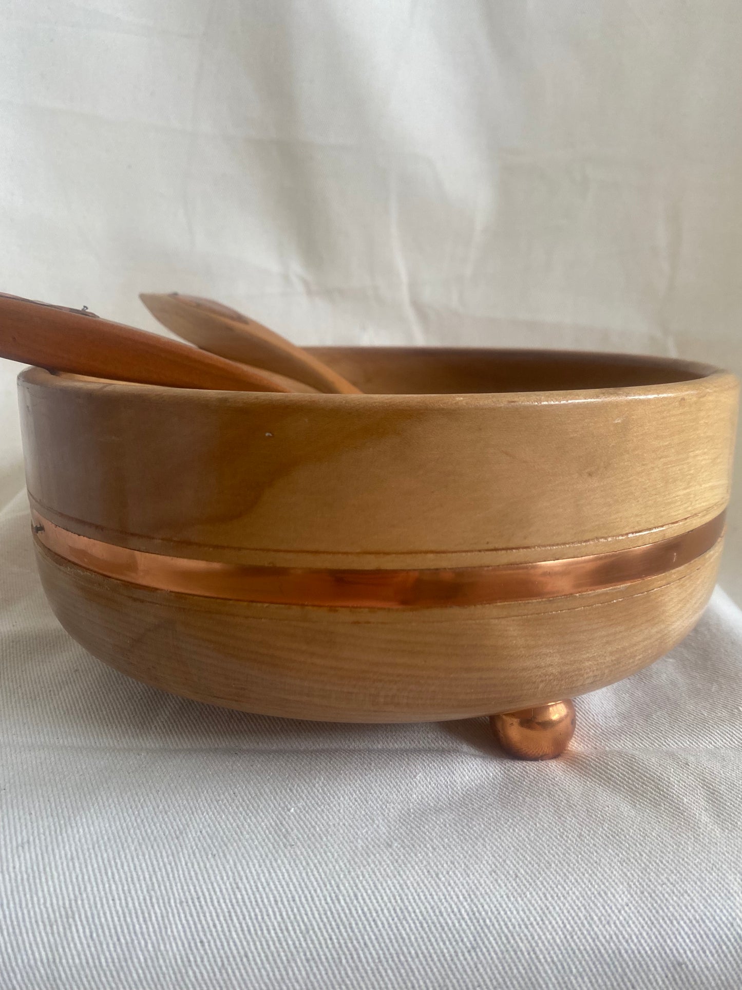 Mid Century Salad Bowl & Serving Wear With Copper Details.