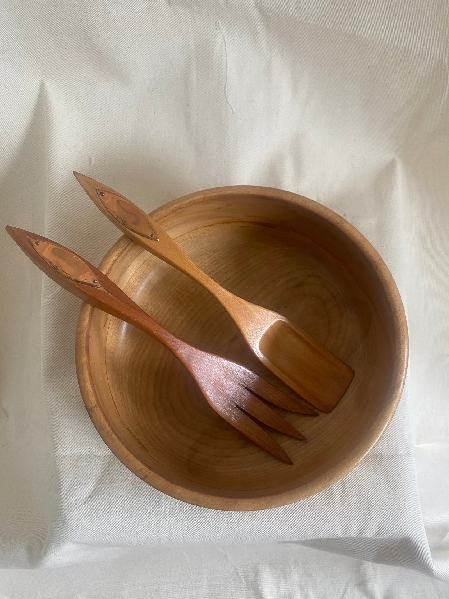 Mid Century Salad Bowl & Serving Wear With Copper Details.