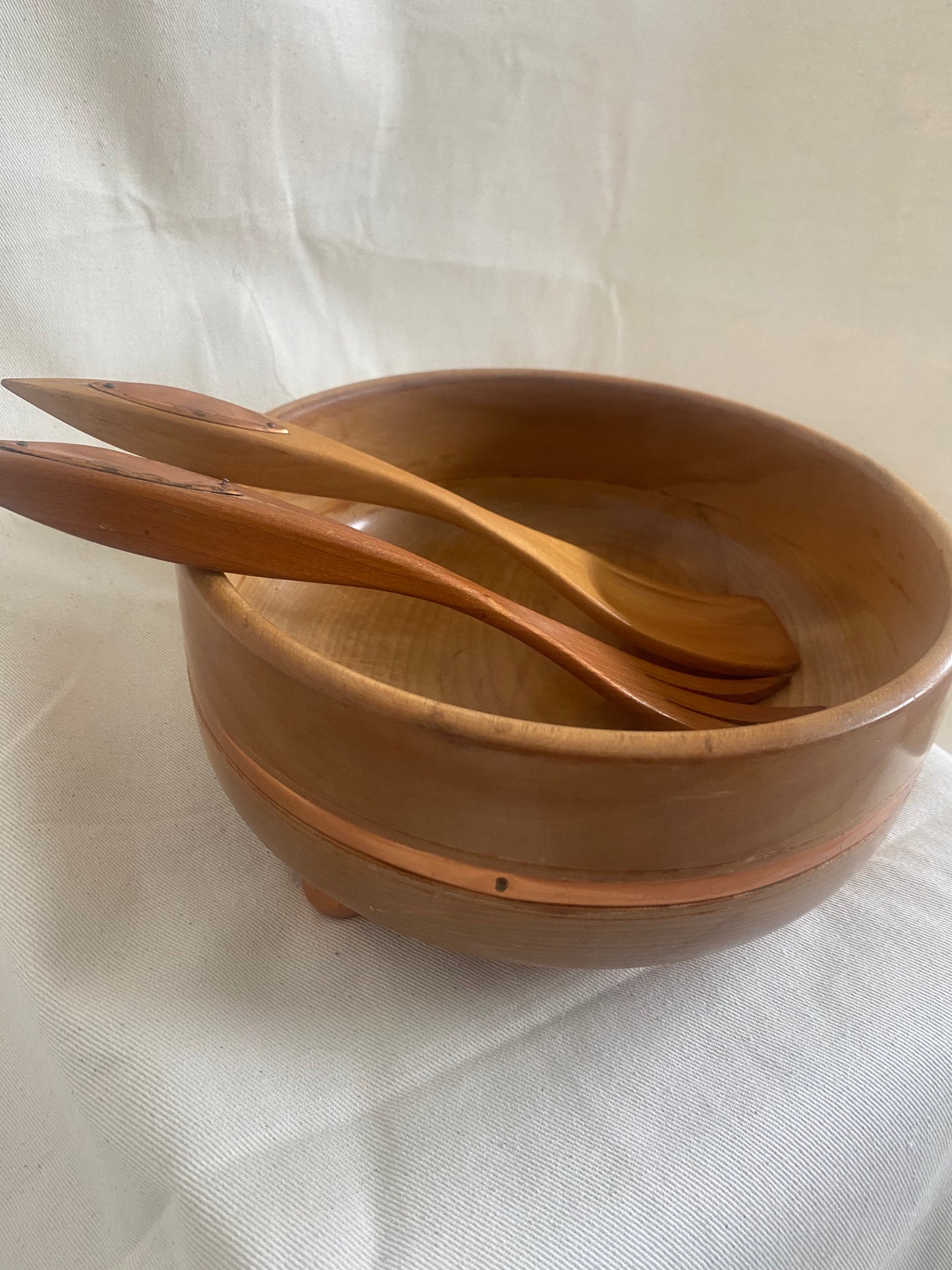 Mid Century Salad Bowl & Serving Wear With Copper Details.