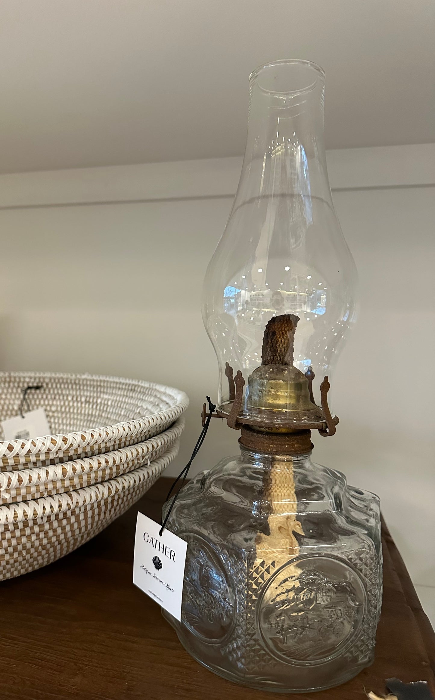 Antique Glass Oil Lamp