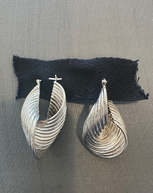 Vintage Sterling Silver Swirl Hoop Earrings